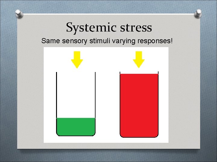 Systemic stress Same sensory stimuli varying responses! 