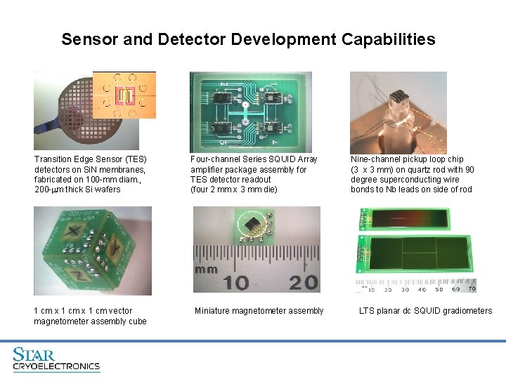 Sensor and Detector Development Capabilities (b) Transition Edge Sensor (TES) detectors on Si. N