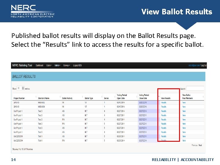 View Ballot Results Published ballot results will display on the Ballot Results page. Select