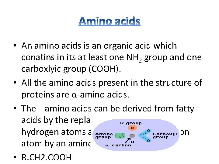  • An amino acids is an organic acid which conatins in its at