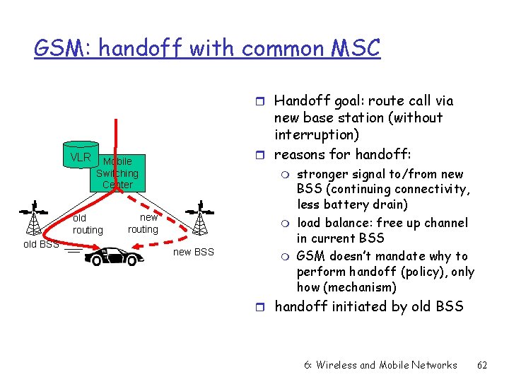 GSM: handoff with common MSC r Handoff goal: route call via new base station