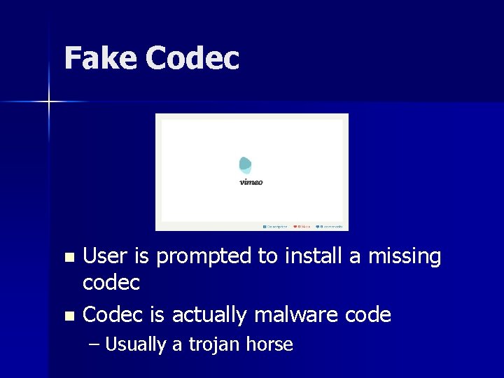 Fake Codec User is prompted to install a missing codec n Codec is actually
