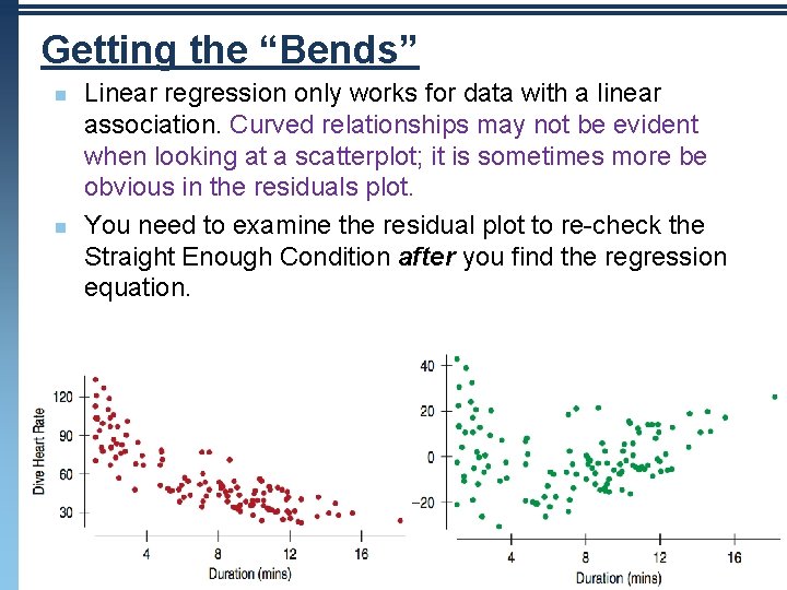Getting the “Bends” n n Linear regression only works for data with a linear