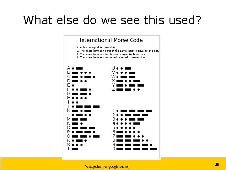What else do we see this used? Wikipedia (via google cache) 30 What else do we see this used? Wikipedia (via google cache) 30