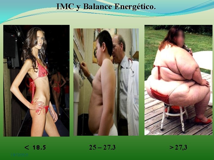 IMC y Balance Energético. < 18. 5 18/12/2021 25 – 27. 3 > 27,