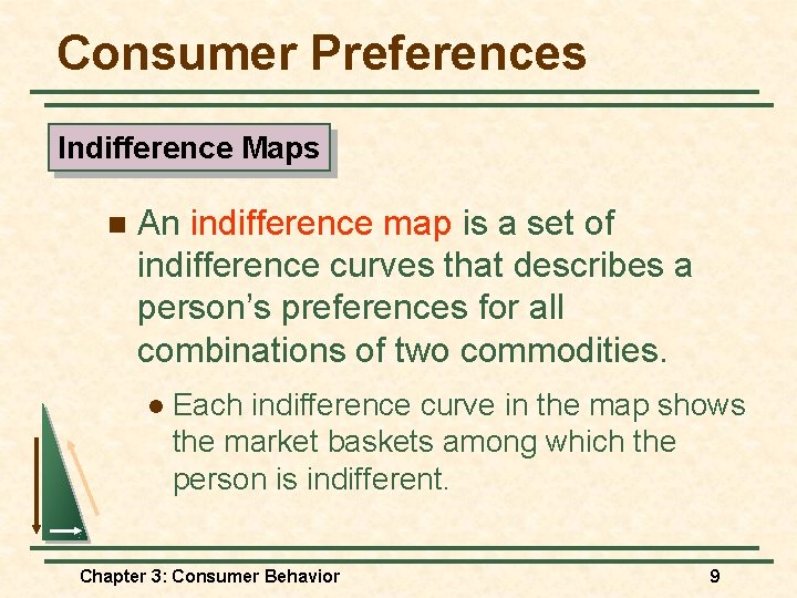 Consumer Preferences Indifference Maps n An indifference map is a set of indifference curves