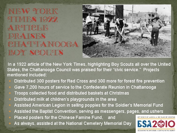 New York Times 1922 article praises Chattanooga Boy Scouts In a 1922 article of