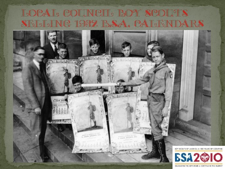 Local council Boy scouts selling 1932 b. s. a. calendars 