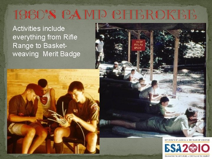 1960's Camp Cherokee Activities include everything from Rifle Range to Basketweaving Merit Badge 