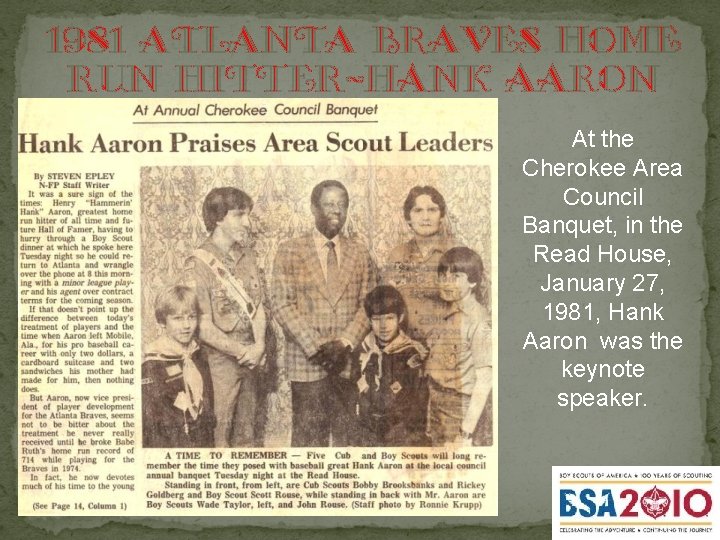 1981 Atlanta Braves Home Run Hitter-hank Aaron At the Cherokee Area Council Banquet, in
