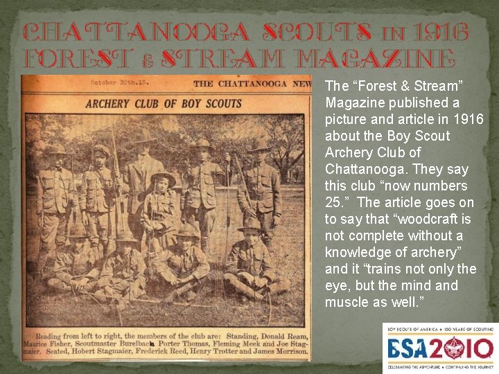 Chattanooga scouts in 1916 Forest & stream magazine The “Forest & Stream” Magazine published