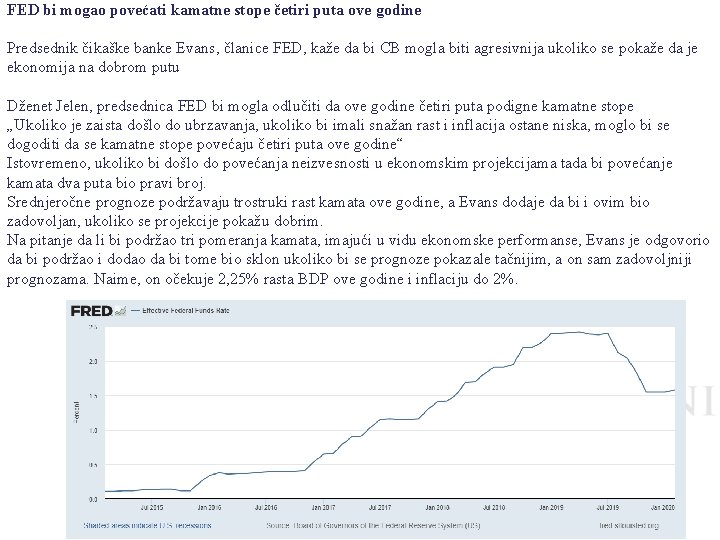 FED bi mogao povećati kamatne stope četiri puta ove godine Predsednik čikaške banke Evans,