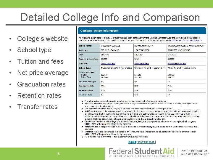 Detailed College Info and Comparison • College’s website • School type • Tuition and