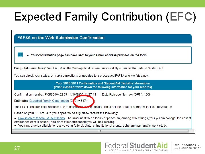 Expected Family Contribution (EFC) 27 
