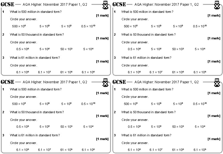 AQA Higher: November 2017 Paper 1, Q 2 1 AQA Higher: November 2017 Paper