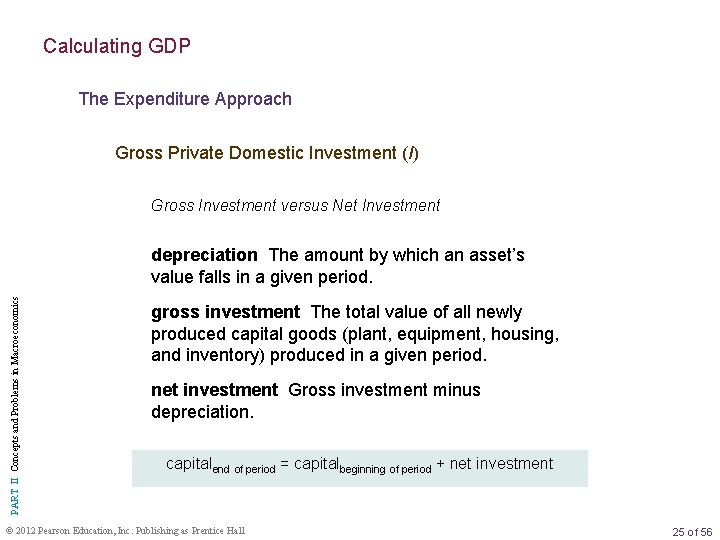Calculating GDP The Expenditure Approach Gross Private Domestic Investment (I) Gross Investment versus Net