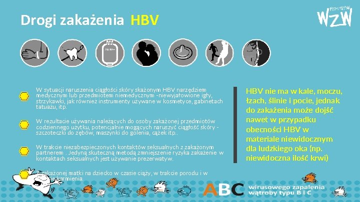 Drogi zakażenia HBV W sytuacji naruszenia ciągłości skóry skażonym HBV narzędziem medycznym lub przedmiotem