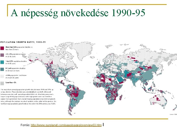 A népesség növekedése 1990 -95 Forrás: http: //www. ourplanet. com/aaas/pages/overview 03. htm l 