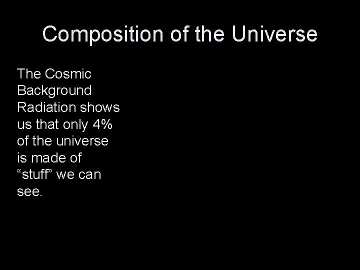 Composition of the Universe The Cosmic Background Radiation shows us that only 4% of