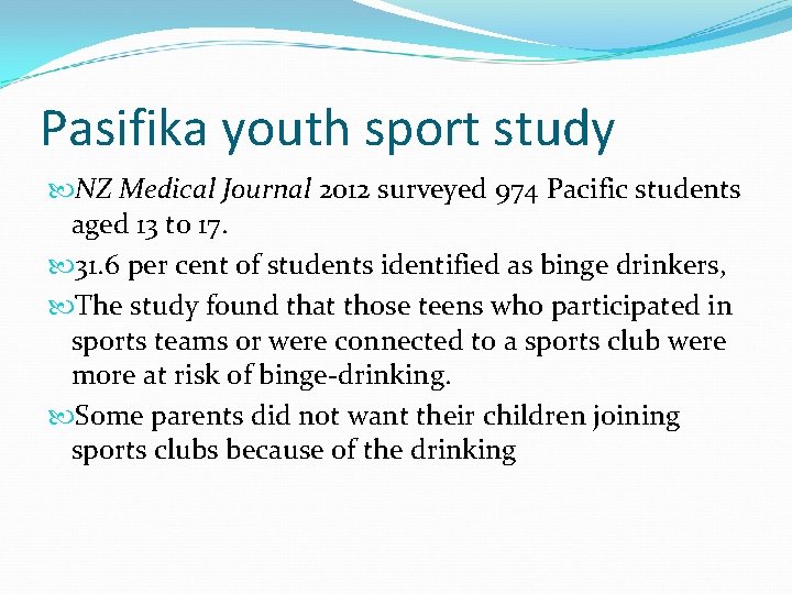 Pasifika youth sport study NZ Medical Journal 2012 surveyed 974 Pacific students aged 13