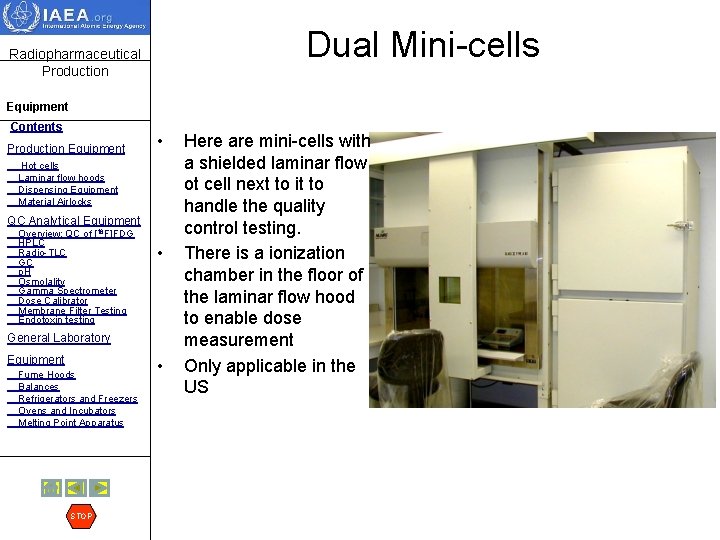 Dual Mini-cells Radiopharmaceutical Production Equipment Contents Production Equipment • Hot cells Laminar flow hoods