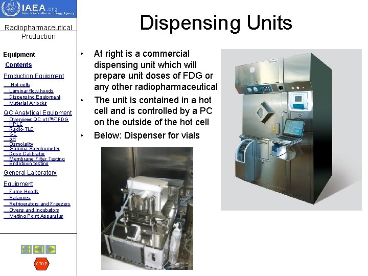 Dispensing Units Radiopharmaceutical Production • Equipment Contents Production Equipment Hot cells Laminar flow hoods