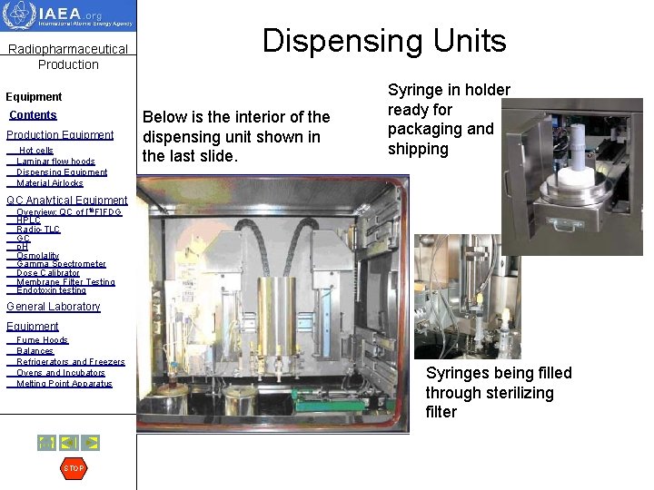 Radiopharmaceutical Production Dispensing Units Equipment Contents Production Equipment Hot cells Laminar flow hoods Dispensing