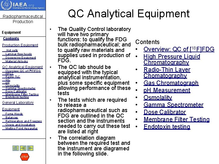 QC Analytical Equipment Radiopharmaceutical Production • Equipment Contents Production Equipment Hot cells Laminar flow