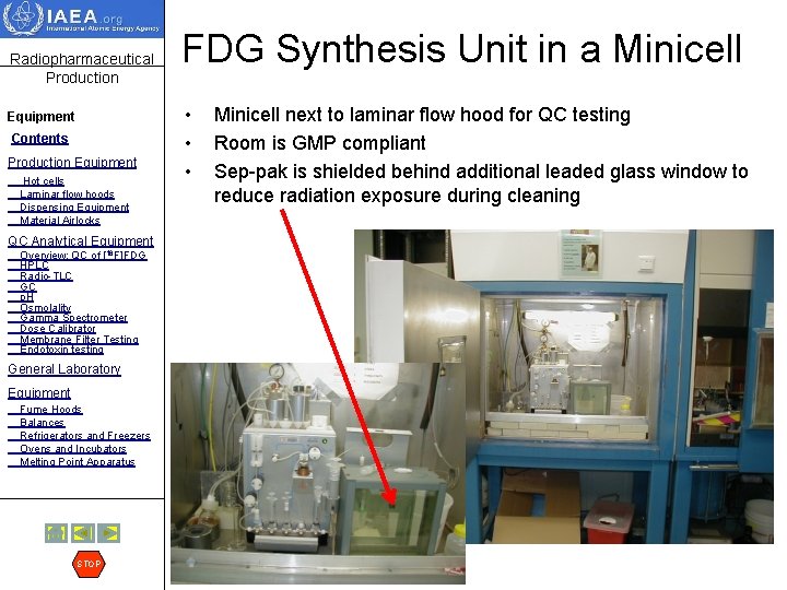 Radiopharmaceutical Production Equipment Contents Production Equipment Hot cells Laminar flow hoods Dispensing Equipment Material