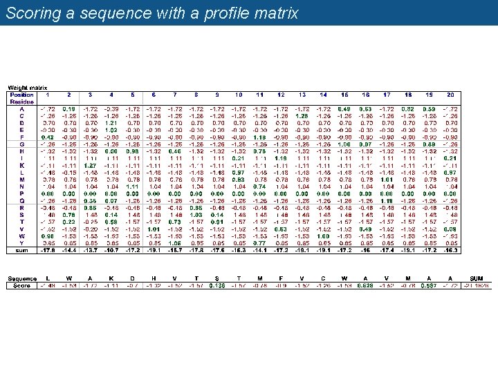 Scoring a sequence with a profile matrix 