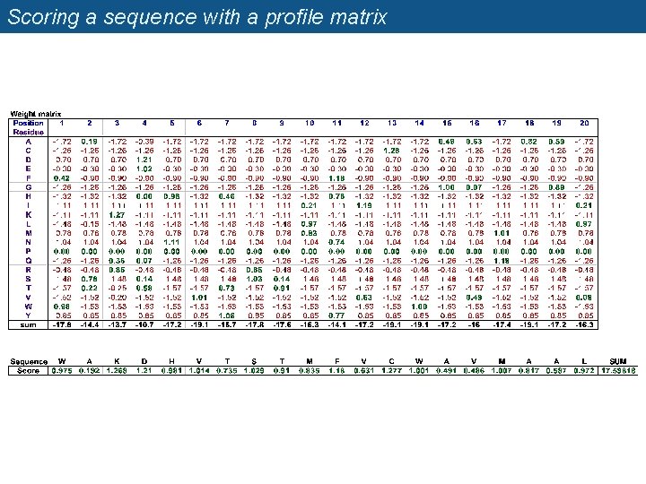 Scoring a sequence with a profile matrix 