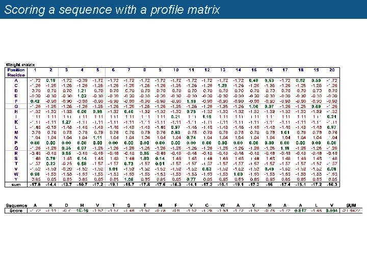 Scoring a sequence with a profile matrix 