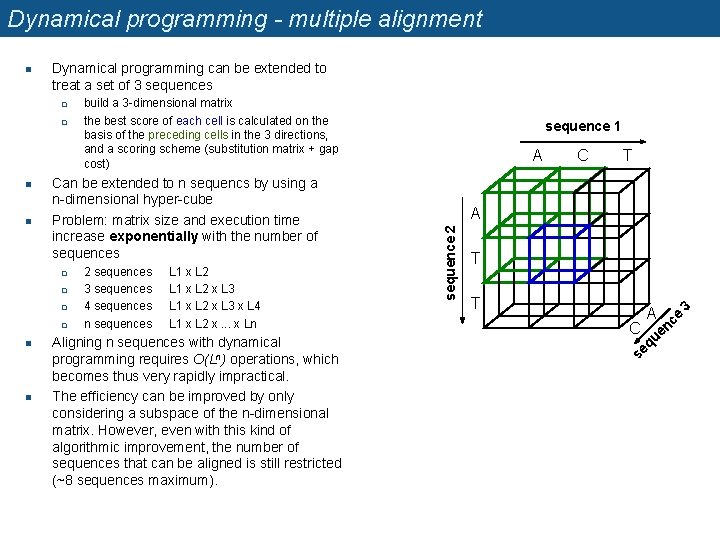 Dynamical programming - multiple alignment Dynamical programming can be extended to treat a set