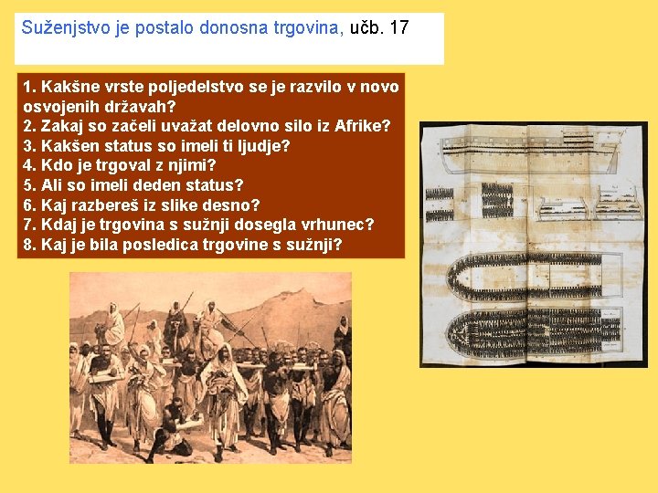 Suženjstvo je postalo donosna trgovina, učb. 17 1. Kakšne vrste poljedelstvo se je razvilo