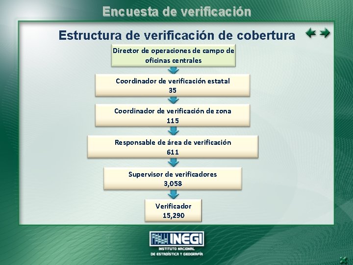 Encuesta de verificación Estructura de verificación de cobertura Director de operaciones de campo de