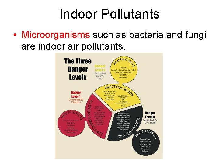 Indoor Pollutants • Microorganisms such as bacteria and fungi are indoor air pollutants. 