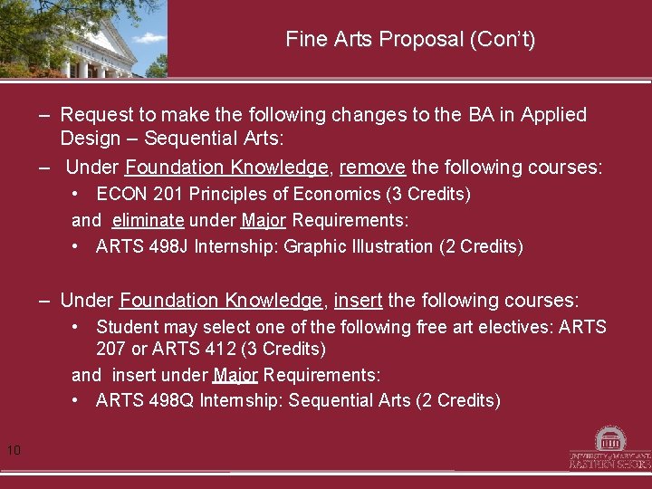 Fine Arts Proposal (Con’t) – Request to make the following changes to the BA
