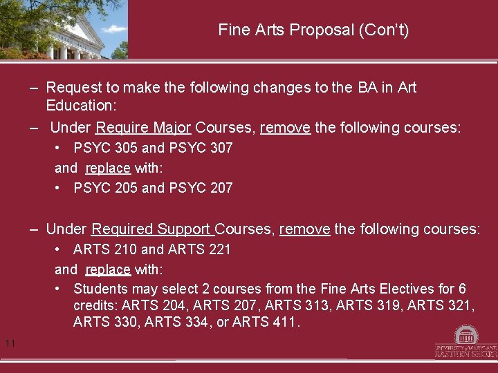 Fine Arts Proposal (Con’t) – Request to make the following changes to the BA