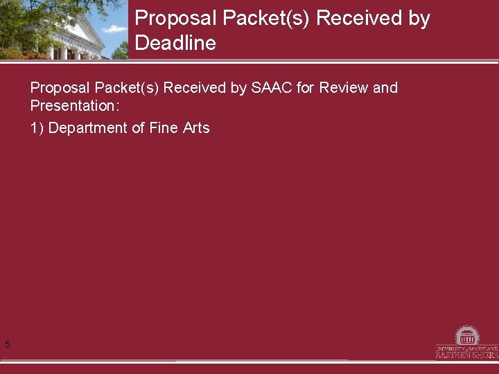 Proposal Packet(s) Received by Deadline Proposal Packet(s) Received by SAAC for Review and Presentation: