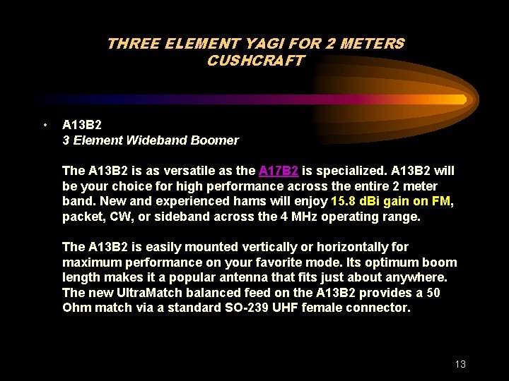 THREE ELEMENT YAGI FOR 2 METERS CUSHCRAFT • A 13 B 2 3 Element