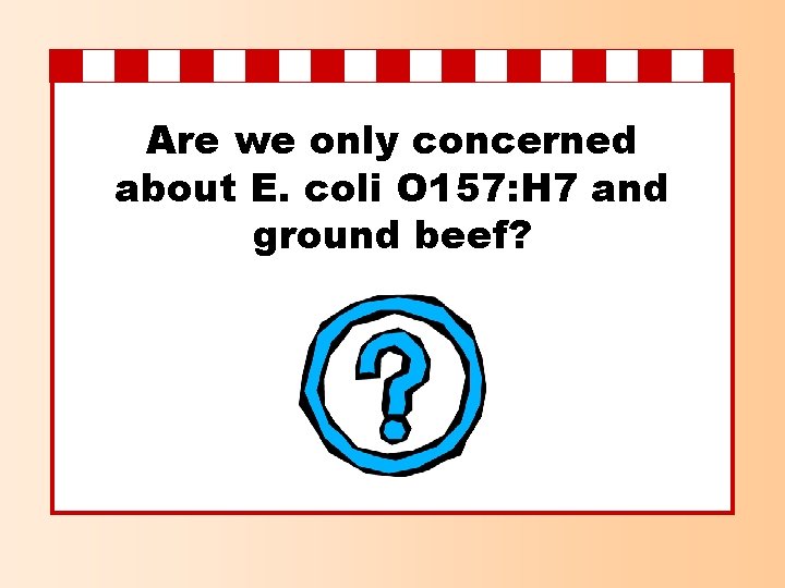 Are we only concerned about E. coli O 157: H 7 and ground beef?