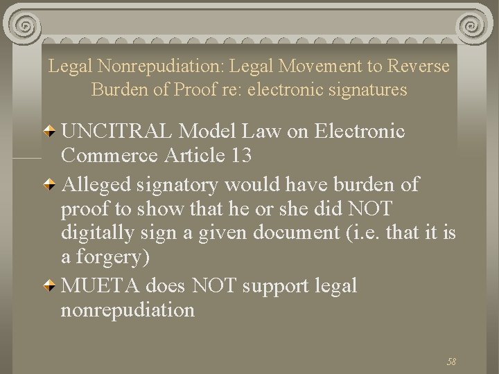 Legal Nonrepudiation: Legal Movement to Reverse Burden of Proof re: electronic signatures UNCITRAL Model