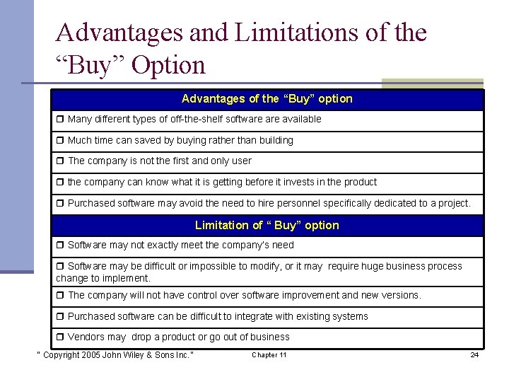 Advantages and Limitations of the “Buy” Option Advantages of the “Buy” option Many different