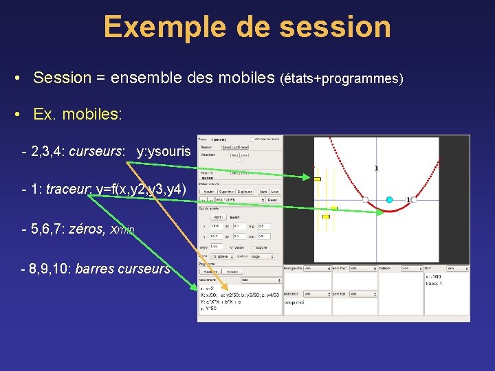 Exemple de session • Session = ensemble des mobiles (états+programmes) • Ex. mobiles: -