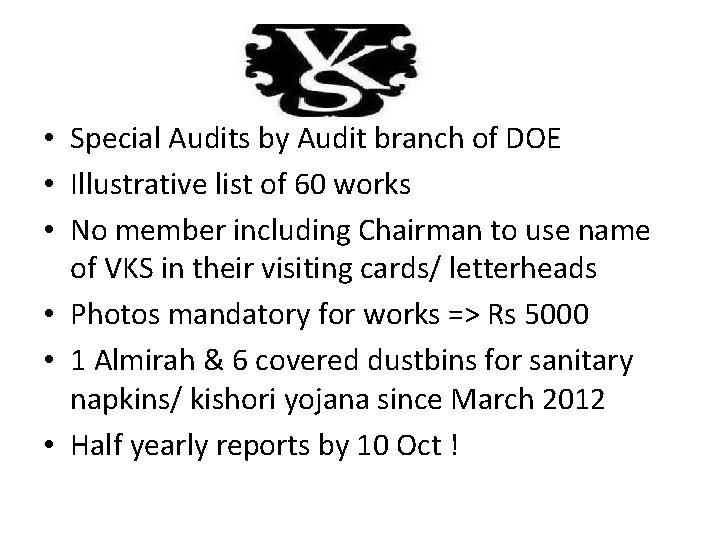  • Special Audits by Audit branch of DOE • Illustrative list of 60