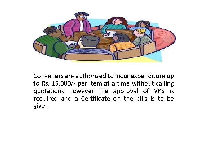 Conveners are authorized to incur expenditure up to Rs. 15, 000/- per item at