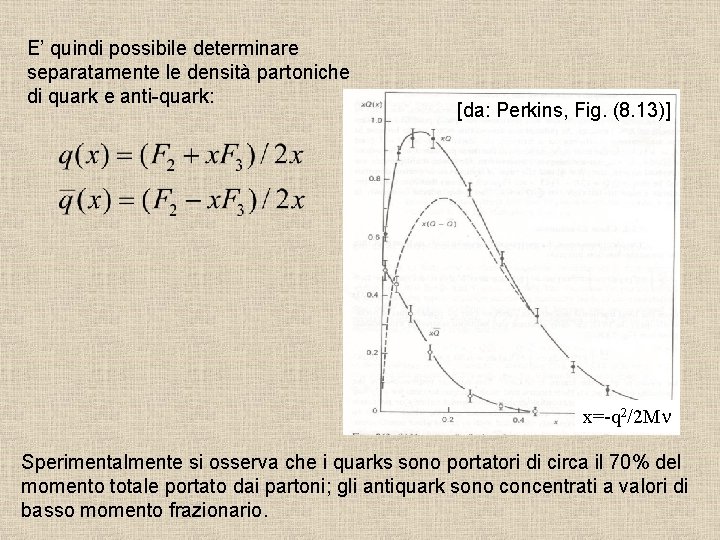 E’ quindi possibile determinare separatamente le densità partoniche di quark e anti-quark: [da: Perkins,