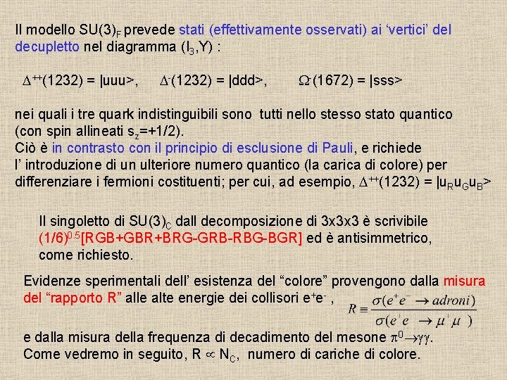 Il modello SU(3)F prevede stati (effettivamente osservati) ai ‘vertici’ del decupletto nel diagramma (I