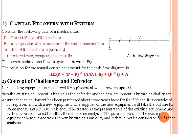 1) CAPITAL RECOVERY WITH RETURN Consider the following data of a machine. Let P