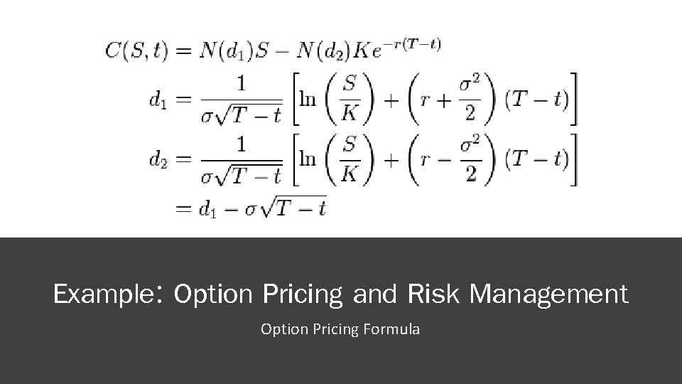 Example: Option Pricing and Risk Management Option Pricing Formula 